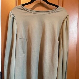 Sage Satin Ballon Sleeve Blouse